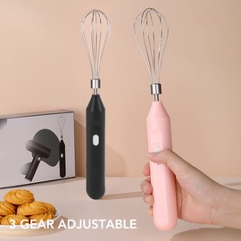 Electric Egg Beater, Cordless Hand Mixer 3 Speeds for Home Baking (Black)