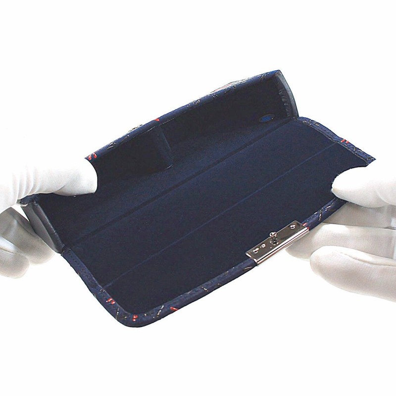 Indenya 7523 Glasses Case, Deer Leather, Nagomi, Dragonfly Pattern, Navy