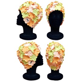 CHEX Anzio Thermal Rubber Floral Ladies Classic Retro 3D Flower Petal 3 Colour Stunning Vintage Style Swimming Hat Swim Cap Generous One Size Adults (Yellow/Orange/Pastel Peach)