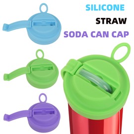 Silicone Soda Can Lids With Straw【Reusable】【BPA-Free】【Leak Proof】Can Covers For Canned Beverage, Beer, Juice, Seltzer，Green