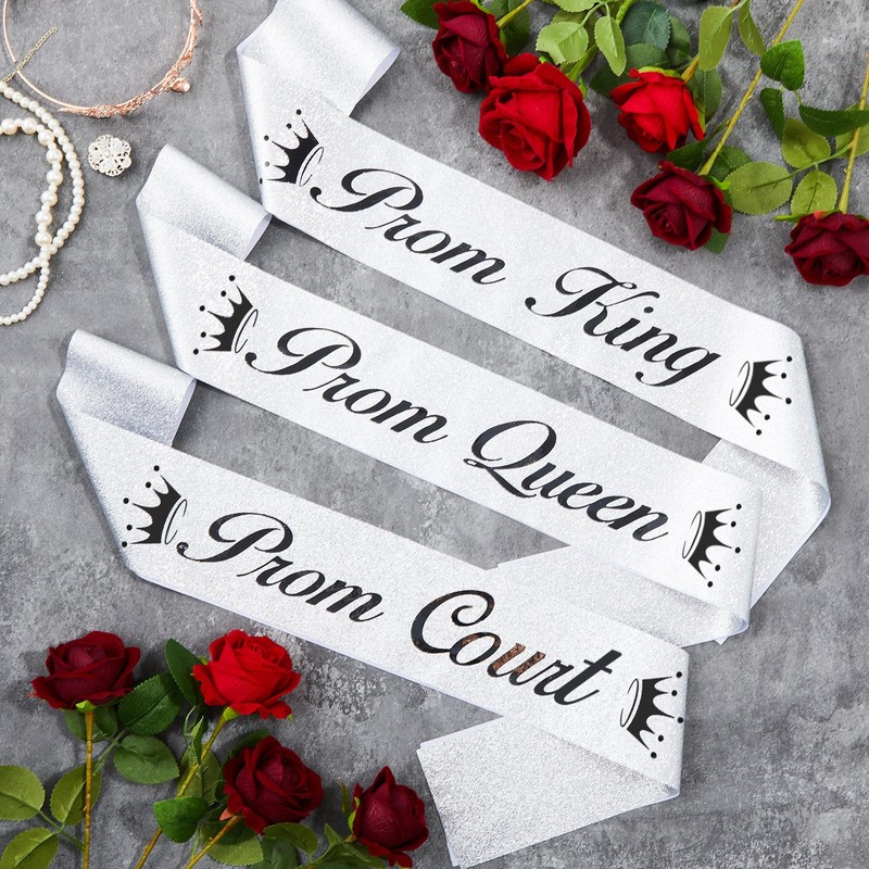 8 Pcs Prom King and Queen Sash Silver Glitter, Black