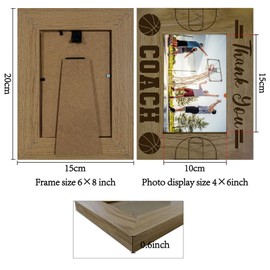 CREATCABIN Basketball Themed Frame Thank You Photo Frames Natural Wood Vintage Sport Coaches Engraved Picture Display Tabletop Wall Hanging Decor for Thanksgiving Birthday Graduation 8.6 x 6.6 Inch