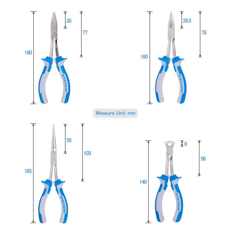 Speedwox Mini Pliers Set with Long Reach, 4-Piece Precision Slim