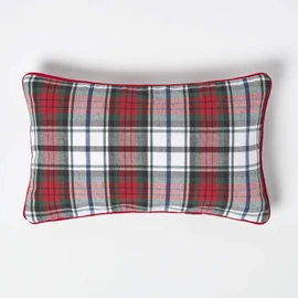 HOMESCAPES - 100% Cotton - MacDuff Tartan Check - Cushion Cover - 30 x 50 cm Rectangular - 12 x 20 Inches - Christmas Red Green White - 100% Cotton sofa Cushion Cover - Washable