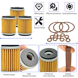BIGLKNM 3 Packs Oil Filter with O-Ring 5D3-13440-09-00 for Yamaha YFZ450 YZ250F YZ426F WR250F WR426F 5D3-13440-02-00 ATV Oil Filter
