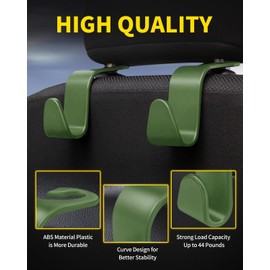 MEALAM 8 Pack Car Seat Headrest Hooks with 44 Pounds Load Capacity, Hangers Storage Organizer Universal Car Interior Accessories for Handbags Water Bottles Purse Coats Umbrellas, Green