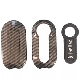 Carbon Fibre Car Key Cover Shell Case for Fiat 500 Iveco, 3 Button, Black