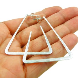 Large Triangle Solid 925 Sterling Silver Earrings