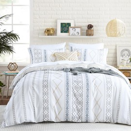 PERHOM Duvet Cover King Size - 100% Cotton Duvet Cover King Size, 3 Pieces Aztec Geometric Duvet Cover Set, Super Soft Farmhouse Bedding Duvet Covers for All Season, 104"x90", No Comforter