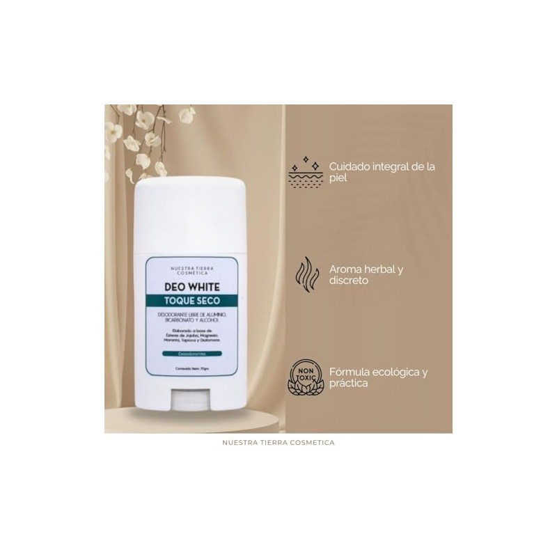 Nuestra Tierra Cosmtica Deo White Desodorante en Barra, Toque Seco,