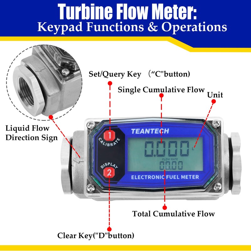 Turbine Flow Meter 3/4" inch Digital LCD Display with NPT