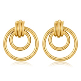 HolidayQbee Gold Earrings For Women With Two Circles Gold Dangle Earrings Drop Earrings Statement Earrings Fashion Chic Gold Earrings Jewelry Gift