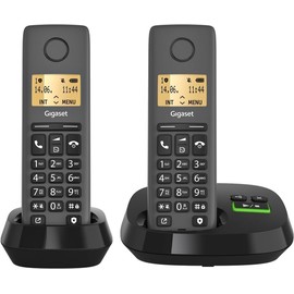 Gigaset Pure 120A Duo - 2 Cordless Telephones with Answering Machine - ECO DECT - Call Protection - Illuminated Display - Hearing Aid Compatible, Anthracite Black [Compatible in DE, IT, FR, NL, BE,
