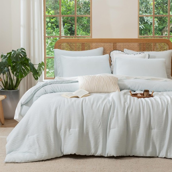 TISPLR King Comforter Set Glacier Blue, 3 Pieces Double-Layer Crinkle