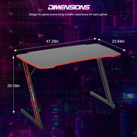 47 Inch Gaming Desk, Z-Shaped Carbon Fiber Gaming Computer Desk with Headphone Hook, Ergonomic Gaming Workstation for Home Office Small Spaces, Blue