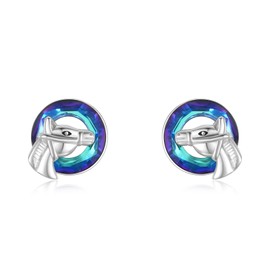 925 Sterling Silver Earrings Animals/Flowers/Heart/Wings/Moon Stars/Compass Stud Earrings Crystal/Moonstone Hypoallergenic Earrings Jewellery for Women Girls Women, Sterling Silver