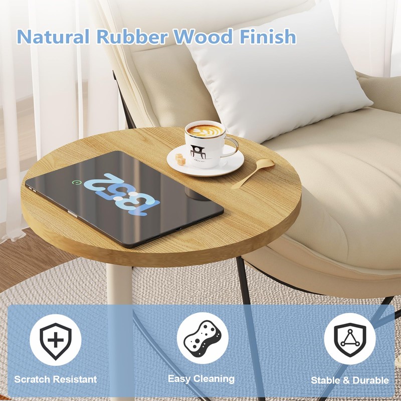 Katrawu C Shaped Round End Table, Small Side Table for
