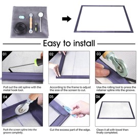 Window Screen Repair Kit - 59" x 106" Screen Door Replacement Fiberglass Screen Mesh with All Screen Tools for Sliding Door and Patio Screen Door Replacement, TOOLTRIZ