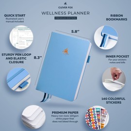 Clever Fox Wellness Journal – Weekly & Daily Health and Wellness Log, Food Journal & Meal Planner Diary for Calorie Counting, Notebook for Medical Condition Tracking, A5 – Light Blue