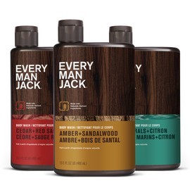 Every Man Jack Men's Body Wash Variety Pack - Includes 3 Body Washes with Natural Ingredients & Incredible Scents - Amber + Sandalwood, Cedar + Red Sage, Sea Minerals + Citron Fragrances (3 Pack)