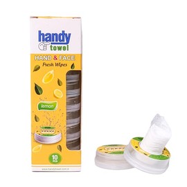 Handy Towel Scented Wipes, 10 Pack of Travel Size Wet Towelettes, Alcohol-Free, Convenient, Eco-Friendly, Refreshing, Fits in Gym Bag, Purse, Pocket, Luggage (4.5 ml, Lemon)