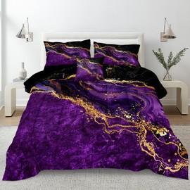 Black Gold Comforter Set Purple Marble Bedding Set King Size Black Marble Stone Abstract Artwork Bedroom Decor Black Marble Comforter Sets for All Season