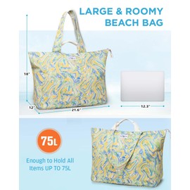 GLORIEROO Extra Large Beach Canvas Bag for Women, Waterproof Sandproof Over-Size Carry On Beach Essentials Tote with 5 Pockets Birthday Teacher Mothers Day Gifts for Women