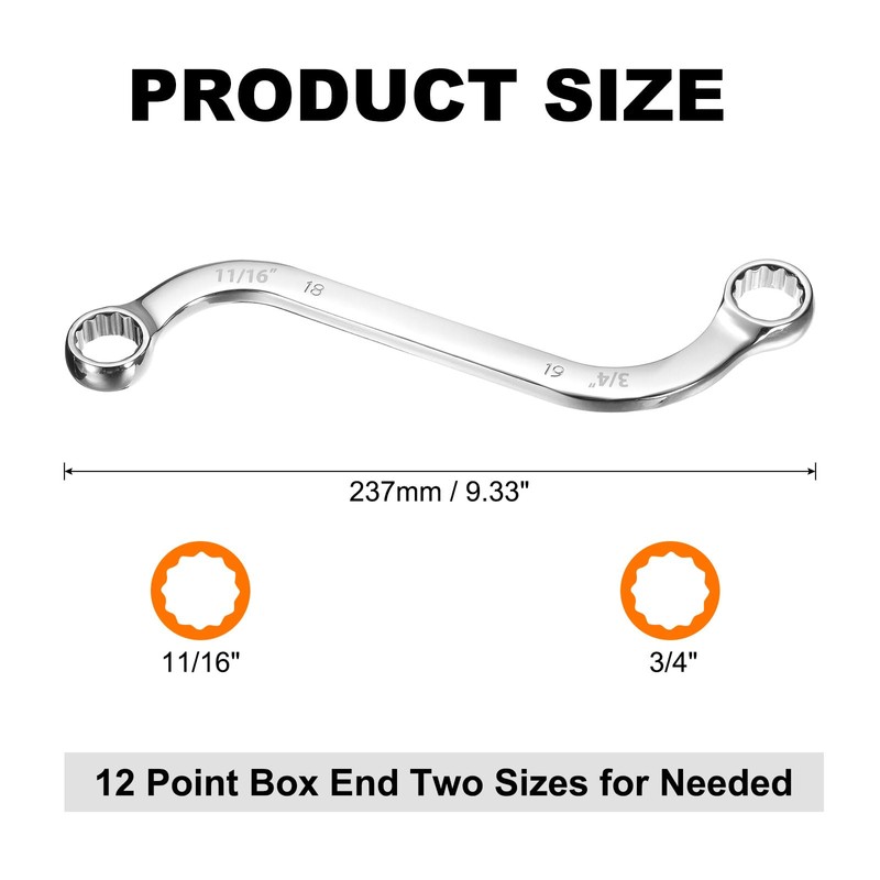 sourcing map S-Style Box Wrench Metric 11/16" x 3/4" 12-Point