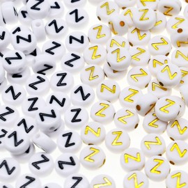 Yiizzxin 200Pcs Round Acrylic Letter Z Beads for Bracelets,White Black/Gold Single Letter-Z Beads with 100 Beads per Color,4x7mm Flat Alphabet Beads for Jewelry Making DIY Crafts Supply(Letter-Z)