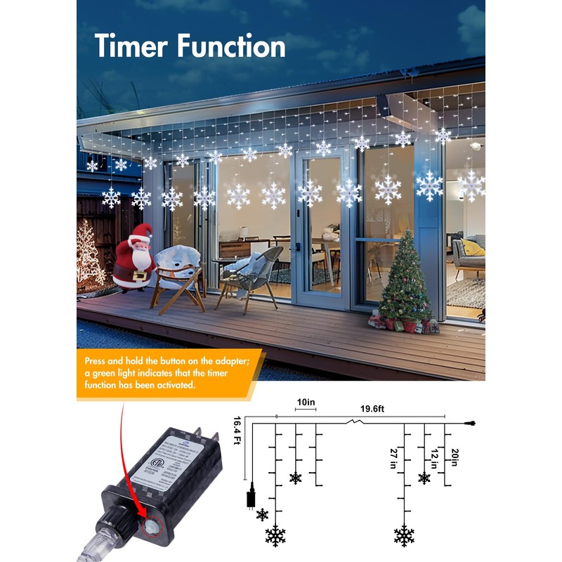 Brightown Snowflake Lights,2 Sets Total 40Ft 456 Pure White LEDs,