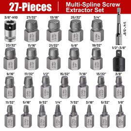 27Pcs Upgrade Screw Extractor Set, Bolt Extractor Kit, Easy Out Bolt Extractor Set, Hex Head Multi-Spline for Removing Stripped, Rounded, Damaged, Broken Screws, Bolts, Studs