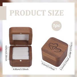 PH PandaHall Wooden Ring Box Double Slot Ring Box Engraved Ring Storage Box Ring Carrier Box Rustic Ring Holder Box with White Velvet Interior for Wedding Engagement Ceremony 5.5 x 5.5 x 3.7 cm