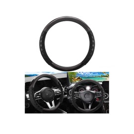 FALVFUN Car Steering Wheel Cover, 15 inch Leather Non-Slip Vehicle Steering Wheel Protector, Breathable Automotive Interior Protection Accessories, Universal for SUV Sedan Truck (Black)