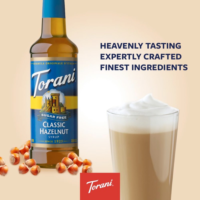 Torani Sugar Free Syrup, Classic Hazelnut, 25.4 Ounces (Pack of