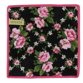 FEILER Amelie Black Pink Handkerchief Hand Towel, 9.8 inches (25 cm)