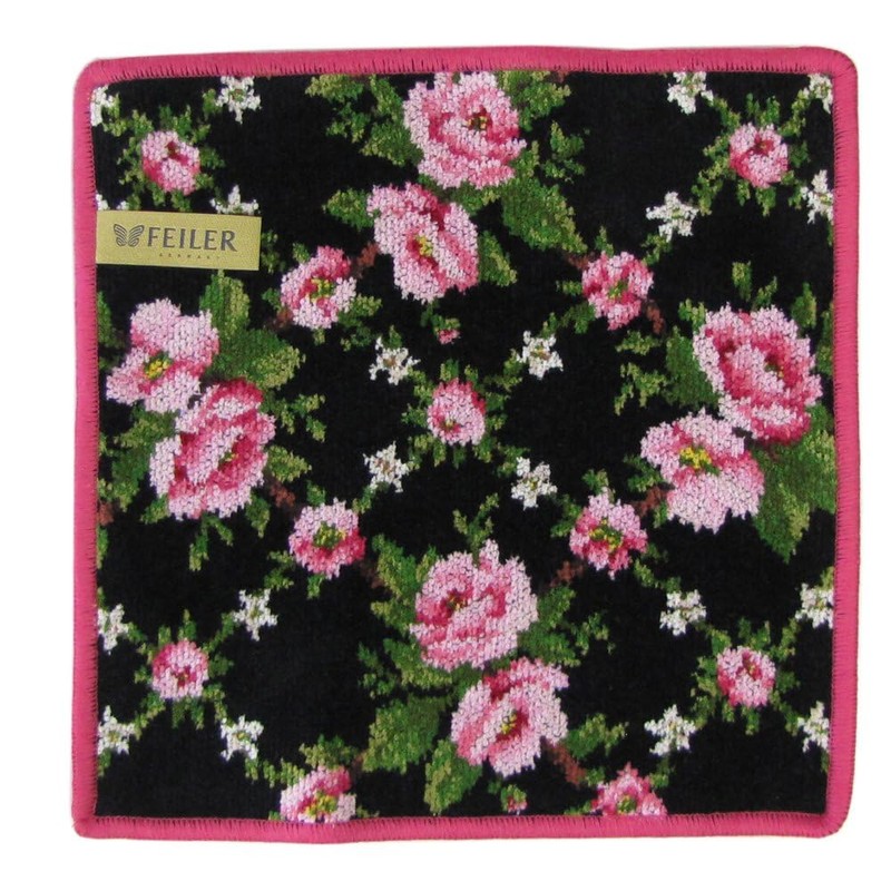 FEILER Amelie Black Pink Handkerchief Hand Towel, 9.8 inches (25