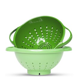 Crisp 2 Pack Mini Colander Berry Baskets - Plastic, Durable Kitchenware, Dishwasher Safe - Made in the USA - Bright Green