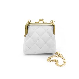 FuninCrea Coin Purse for Women, Leather Change Purse Wallet Women Small Coin Pouch with Detachable Chain Strap, Solid Color Ladies Cute Coin Wallet with Lock for Coin Key Cash Cosmetic (White)