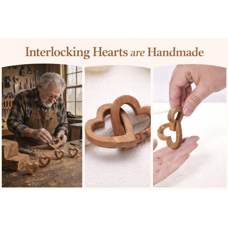 MIXJOY Olive Wooden Interlocking Hearts Decor - Romantic Natural Solid