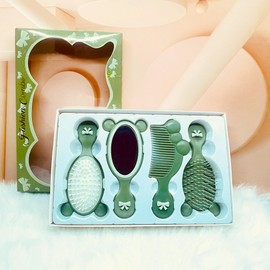 4 Pieces Mini Wet Hair Brush Hair Comb Set For Girls Kids Women Gift Small Cute Hair Comb Hair Brush Handheld Mirror Set Travel Detangling Comb Massage HairBrush with Air Cushion (Green)