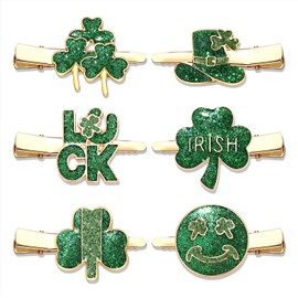 Boderier 6 Pack Shamrock Hair Clip for Women Glitter Green St.Patrick's Day Hat Luck Shamrock Hairpin Hair Barrattes Irish Holiday Hair Accessory (Shamrock Hat Luck)