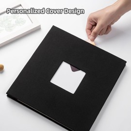 HoneyTolly Large Photo Album Self Adhesive, DIY Scrapbook Album for 4x6 8x10 10x12 Pictures, 60 Pages Linen Cover Memory Book, Ideal Gift for Family Wedding Baby Christmas Anniversary(Black)