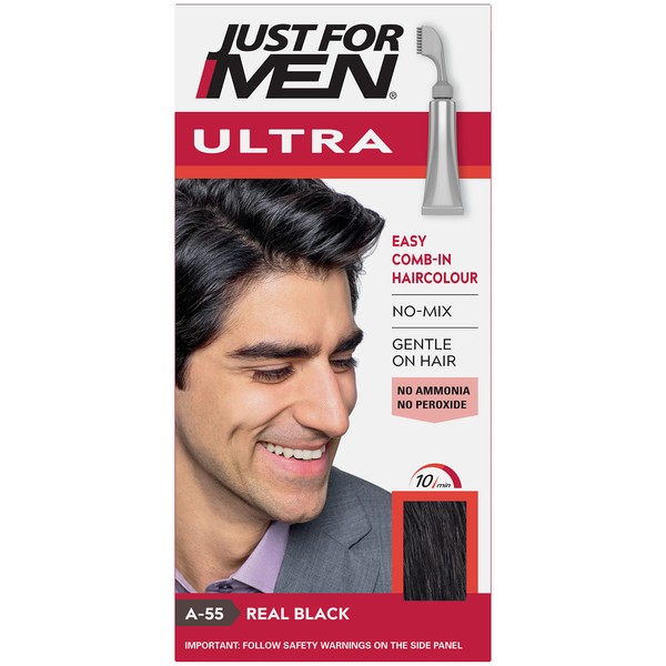 Just For Men Ultra Real Black Hair Colour Dye, No Mix Comb-In Applicator to Comb Away The Greys, Ammonia & Peroxide Free – A55