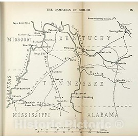 Historic 1910 Wall Map - The American Civil War-maps. - Campaign of Shiloh 1 16in x 16in