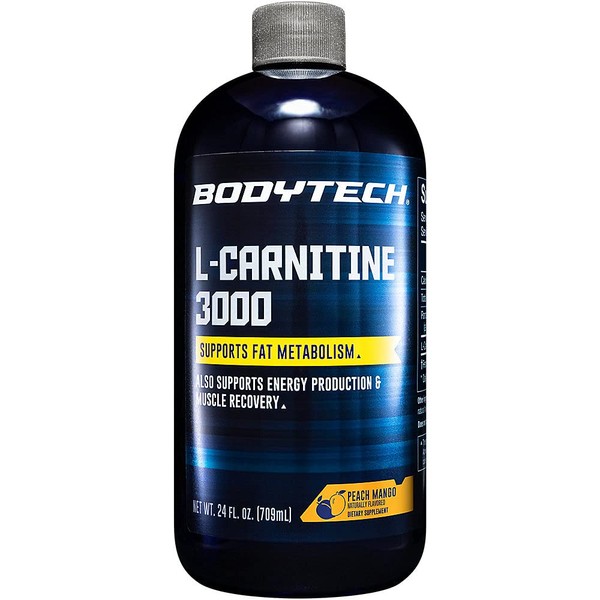 BODYTECH L-Carnitine 3000 Supports Fat Metabolism, Energy Production & Muscle Recovery - Peach Mango (24 fl oz.)