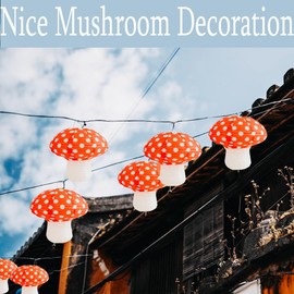 6 pcs Mushroom Paper Lanterns, Foldable Small Mushroom Lanterns with Lamp-Pearl, for Wonderland Themed Party, Garden, Indoor Decor 8 inch