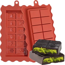 UWILLION Chocolate Bar Mold Silicone 1 Inch 2 Pcs Christmas Deep Dubai Chocolate Bar Molds with 20 Pcs Bags, Thick Bar Mould for Filling Knafeh Pistachio for Christmas Dinner