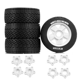 REDSPIDER 1/8 1/10 1/7 RC On Road Tires OD 3.94'' and Rally Racing Wheels 12mm 14mm 17mm Hex for 1:8 1:7 1:10 Street Touring Drift Car ARRMA Typhon 6S Losi Kyosho Tamiya TT02 HPI WR8 HSP 4PCS (White)