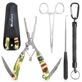 Realure 3-Piece Multifunctional Fishing Pliers Set with Lanyard, Includes Ateria Pliers, Hook Remover, Fishing, Line Cutter, Fishing Pliers for Hook Remover, Snap Ring, Portable, Stainless Steel