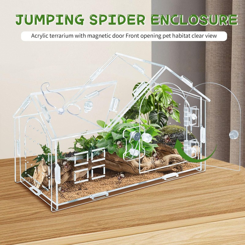 Jumping Spider Enclosure, 8.7×4.3×5.9in Escape-Proof, Secure & Ventilated Spider Terrarium,